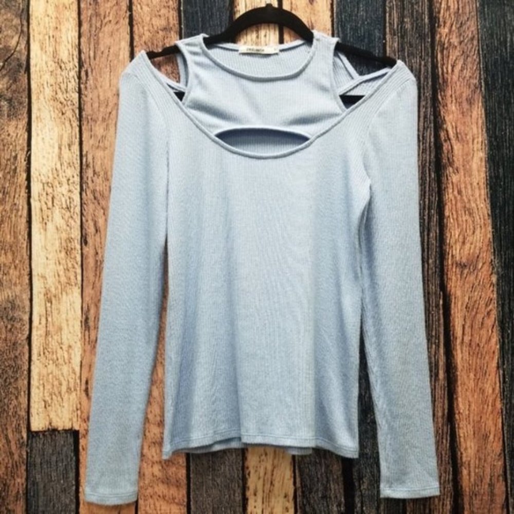Cold Shoulder Cutout Baby Blue Top